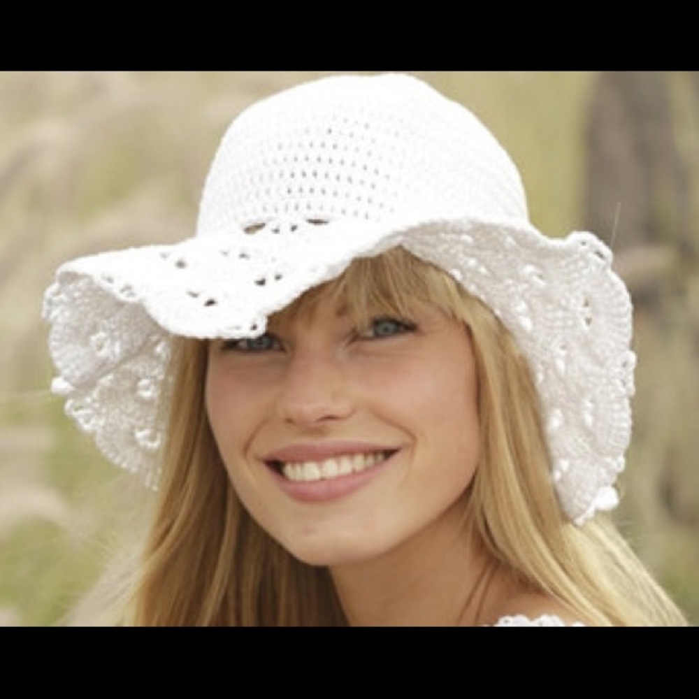Crochet knit  yellow floppy beach hat